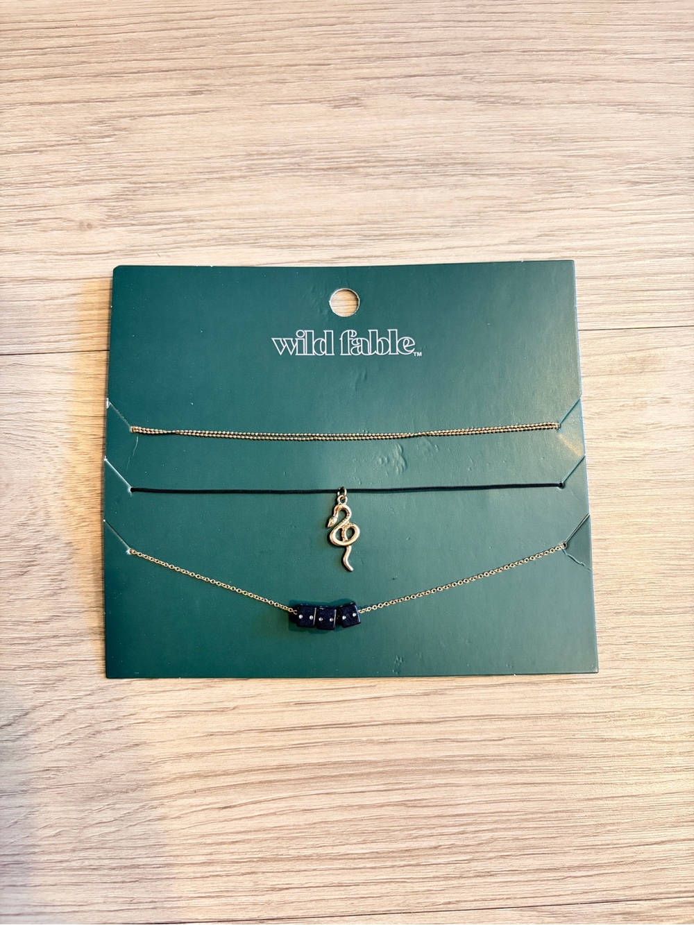 Wild Fable Gold Snake Layered Necklace with Black Bead Accent